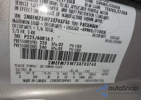 2003 Mercury Grand Marquis Ls from USA, damaged, VIN 2MEFM75W73X703748